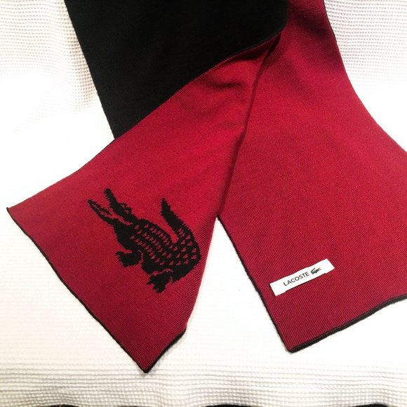🧣 LACOSTE 100% WOOL REVERSIBLE SCARF - NAVY/BURGUNDY – Excellent condition - Picture 3 of 5